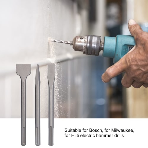 3-Piece Hammer Drill Chisel Set, Carbon Steel Scaling Chisel, Flat Chisel Point Chisel, Rotary Hammer Drill Bit for Tile and Concrete Work (SDSmAX (5-