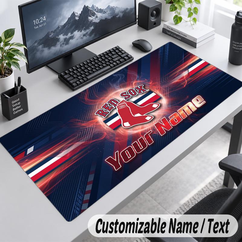 Custom Name Text Mouse Pad Boston Red Sox Personalized Desk Pad For Work And Gaming