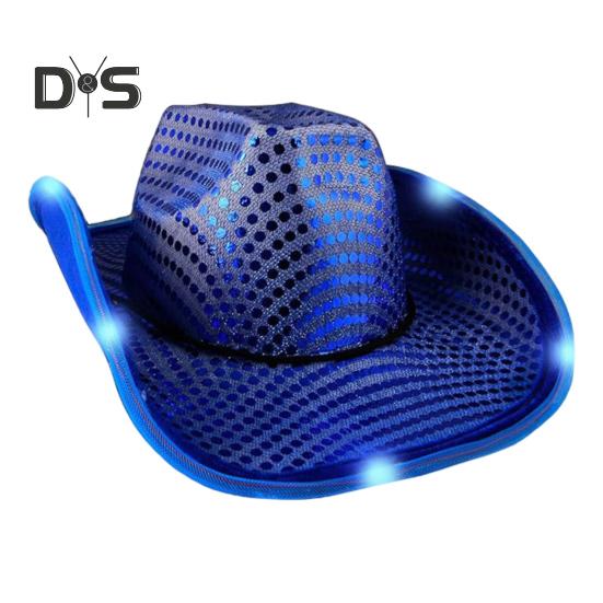 Ковбойская шляпа со светодиодной подсветкой в стиле ретро-вестерн, 5 доступных цветов, кепка с блестками от солнца, для рождественских вечеринок, ночных клубов, выступлений, фото-реквизита