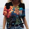 Роскошная женская футболка с рисунком павлина, летняя свободная женская одежда, большая блузка с v-образным вырезом, женские повседневные повседневные футболки с короткими рукавами