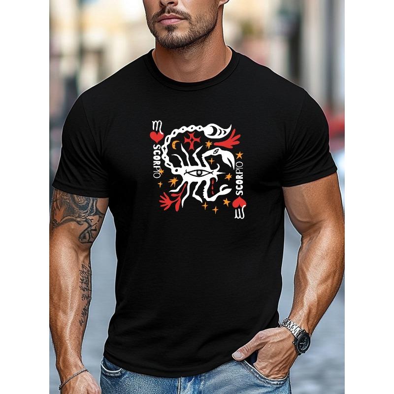 Men'S T-Shirt, Easy And Stylish, Clean And Minimalistic, Featuring a Scorpio Theme Design for Summer Casual Wear with a Round Neck And Short Length