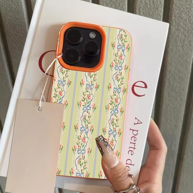 Floral Stripes Pattern Phone Case For iPhone 17 Pro Max 16 Plus 15 Pro 14 13 12 11 XR 17Air Lychee Textur Soft Cover