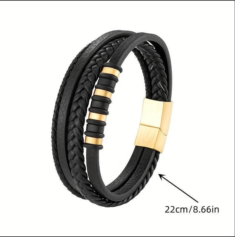 Плетеный кожаный браслет популярный мужской - регулируемый черный панк-стиль многослойный браслет для повседневной носки на вечеринку