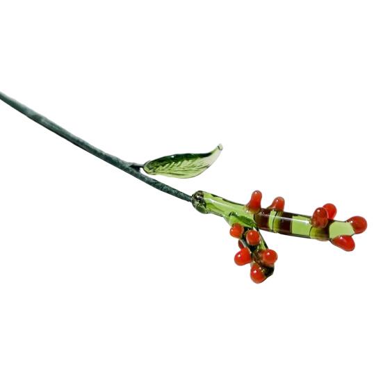 Hand-Blown Glass Flower Decoration with Wire Stem Handmade Colored Glaze Floral Figurine Home Living Room Office Table Flower Vase Ornament