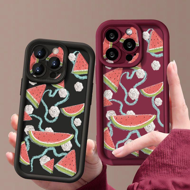 For iPhone 16 Pro Max Fruit Print Phone Case For iPhone 16e 15 14 13 12 Pro Max Plus 11 XR XS Watermelon Print Phone Case TPU Soft Shockproof Cover