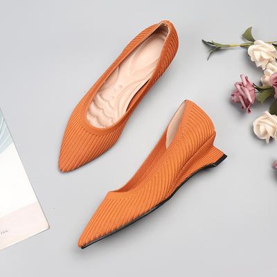 Новые весенне-осенние вязаные туфли-лодочки, оригинальные, на среднем каблуке, вязаные из летящей нити, вязаные туфли-лодочки на маленькой танкетке