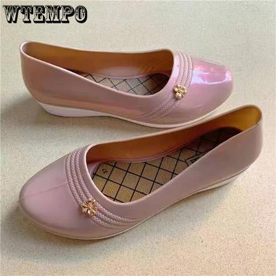 Водонепроницаемые однотонные туфли большого размера на толстом каблуке, нескользящие, повседневные, женские, весна-лето, универсальные, рабочие туфли