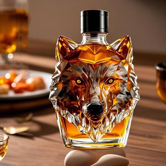 Декантер для виски в форме головы волка Стеклянная бутылка Декоративный декантер для алкоголя Уникальный декор для бара для любителей виски