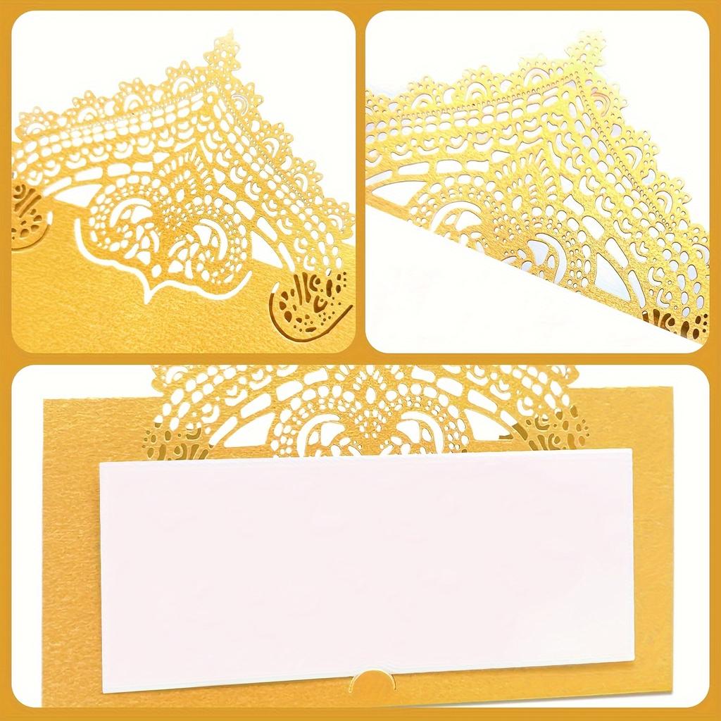 1set 20pcs Three-dimensional Lace Laser Hollowing Textured Holiday Handwritten Wedding Table Name Tent Insert Cards