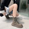 2025 осень новый ретро британский стиль мода шнуровка эластичные сапоги женские интернет знаменитости в универсальные толстые подошвы тонкие сапоги