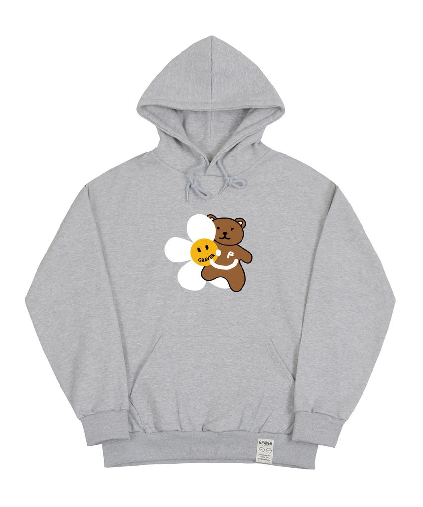 GRAVER [Unisex] Big Flower Bear Smile Hoodie_Gray