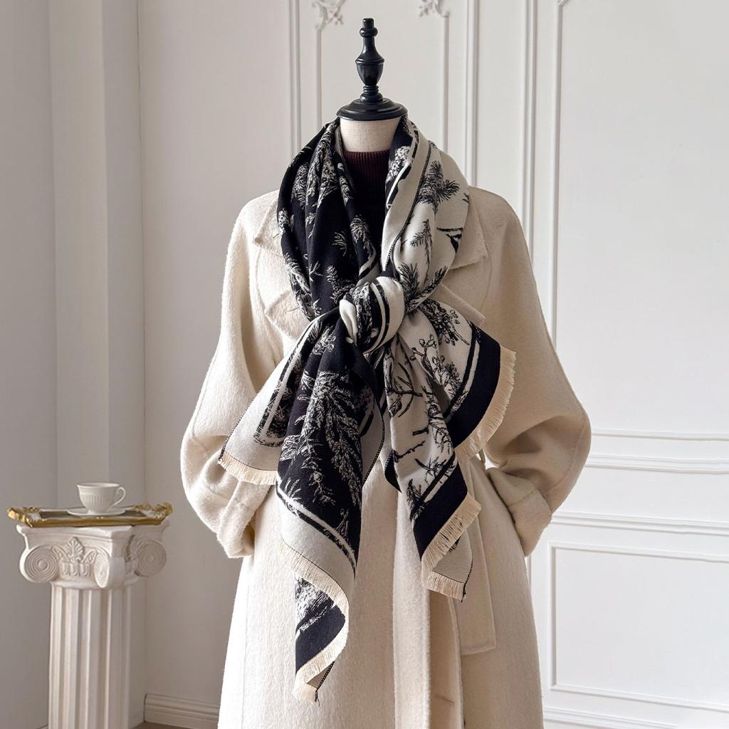 Luxury Brand Cashmere Women's Floral Printed Scarf Winter Warm Shawl And Wrap Bandana Pashmina Foulard Blanket Poncho