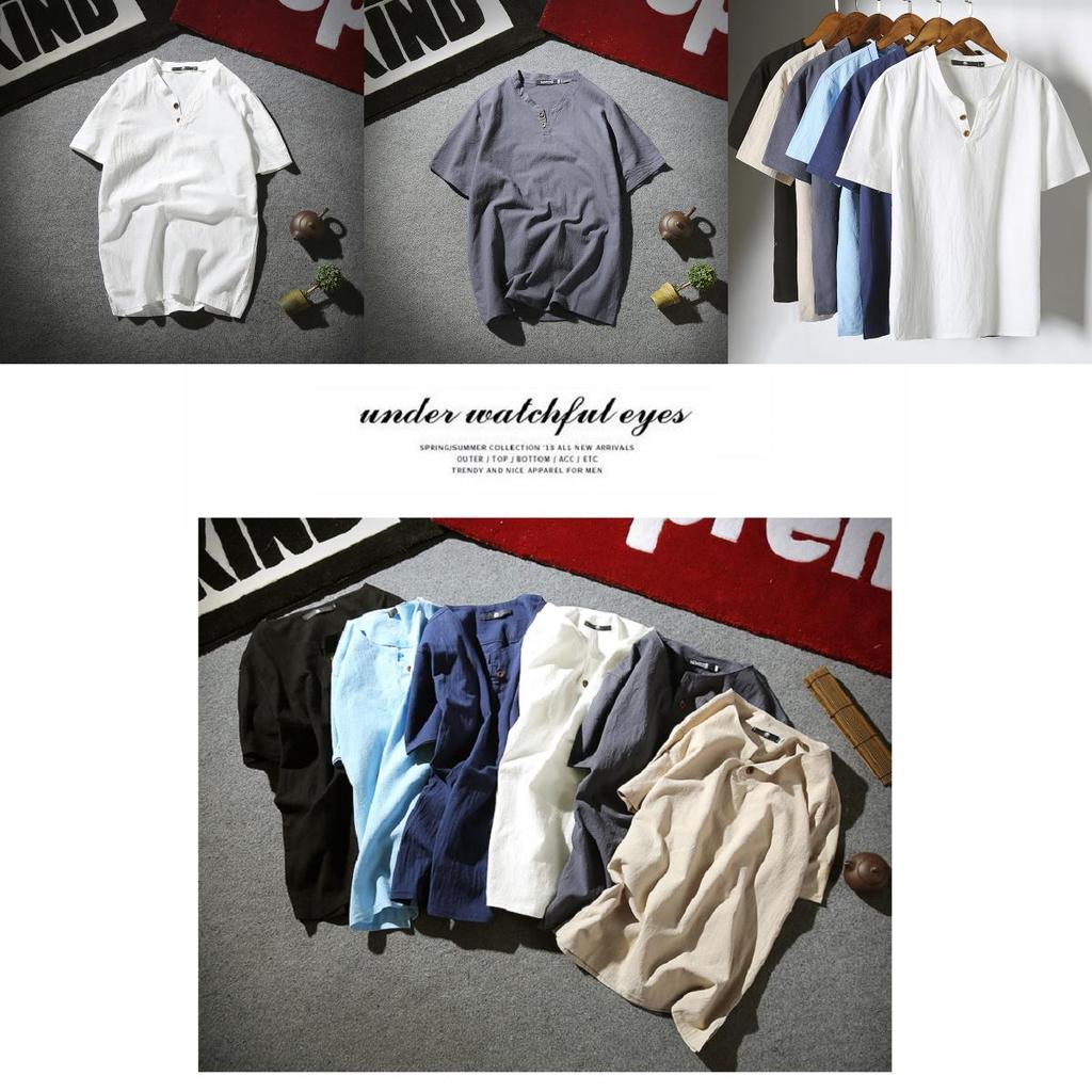Exquisite 2018 Summer Japanese Linen Short-sleeved T-shirt For Men With Retro Appeal