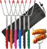 New Stainless Steel Telescoping BBQ Fork Roasting Sticks Sausages Skewers Barbecue Tools Marshmallow Hot Dog Skewers 6PCS