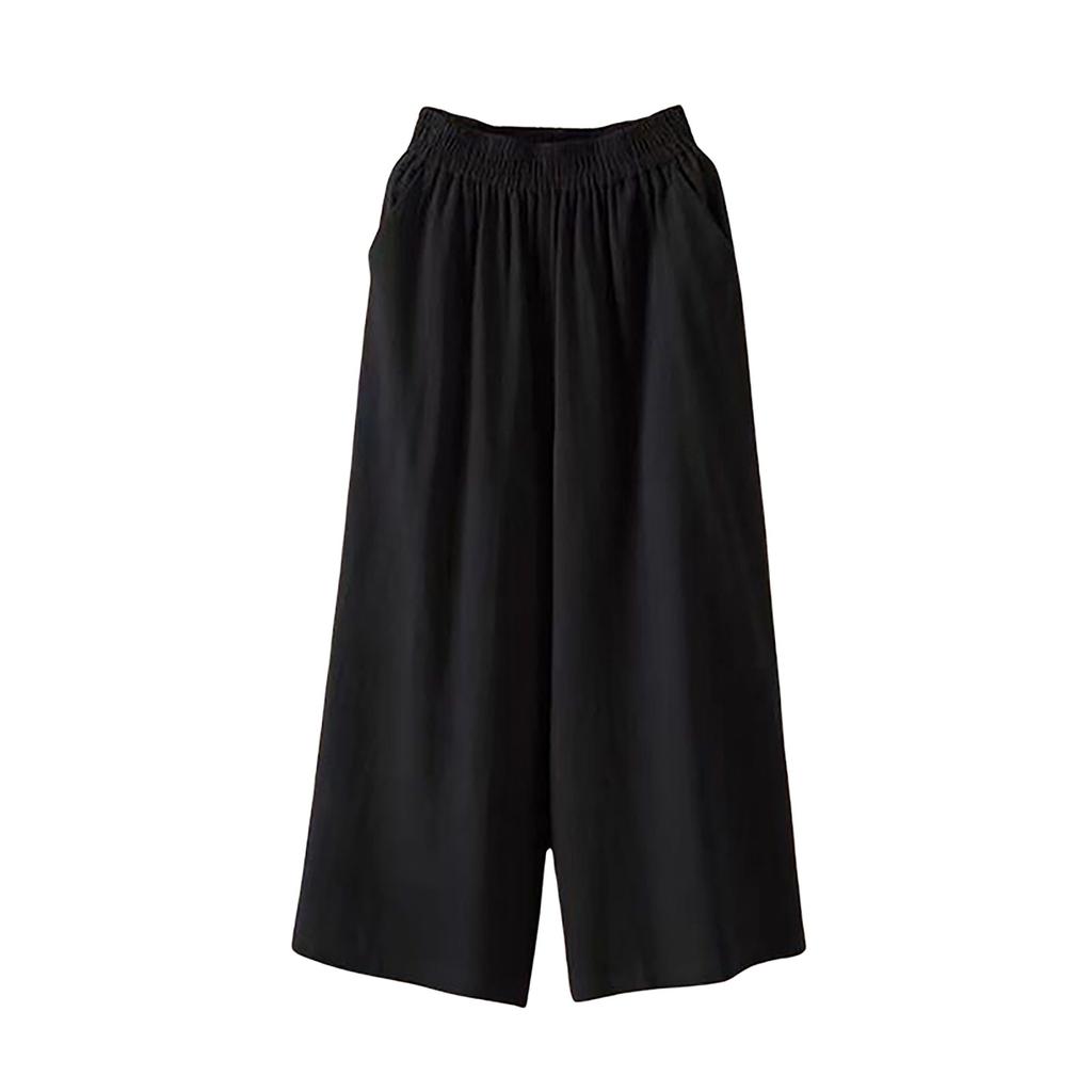Women's Wide Leg Pants With Pockets Lightweight High Waisted Caual Loose Cropped Trousers