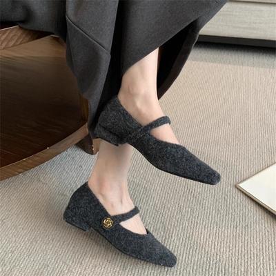 Серые шерстяные туфли Мэри Джейн на низком каблуке в французском стиле, женские, 2025 новинка, сказочные, вечерний бриз, бархатные