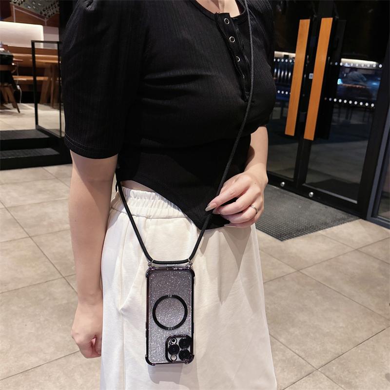 Bling Magnetic Phone Case For Redmi K60 Ultra K60e K60 Pro K50 Pro K40S K40 Luxury Crossbody Lanyard Funda