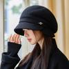 Autumn and Winter New Versatile Metal Logo Beret Casual Windproof Pleated Painter Hat British Style Warm Hat Women
