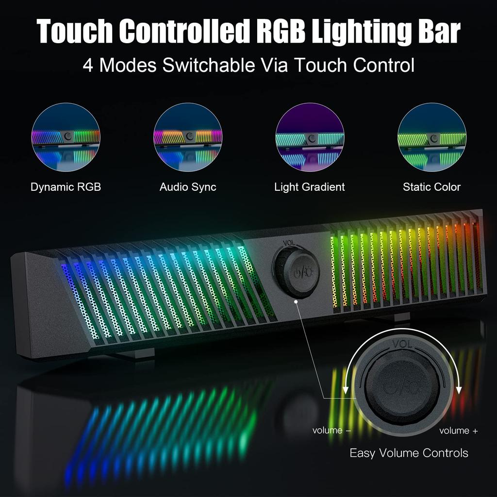 PC Smalody USB Powered Gaming Speaker with Wired RGB Light Channel Stereo Compatible with Game Speaker, 2.0 PCs, TVs, Smartphones, Consoles, Etc.