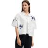 Fila SS25 Наследие Письмо Тканый Свободный Крой Со Спущенным Плечом Рубашка с Коротким Рукавом Женские рубашки Облачно-Грибной-Белый F11W528708F-WT