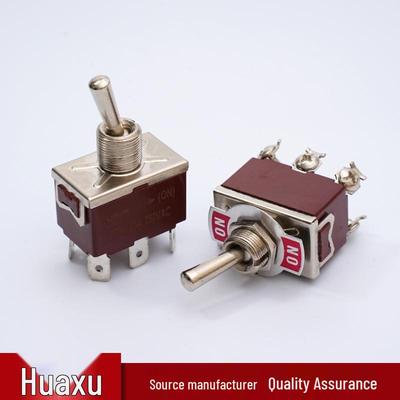 Переключатель-тумблер с кнопкой сброса KN3C-223-2, Черный/Коричневый бакелит, 6-контактный