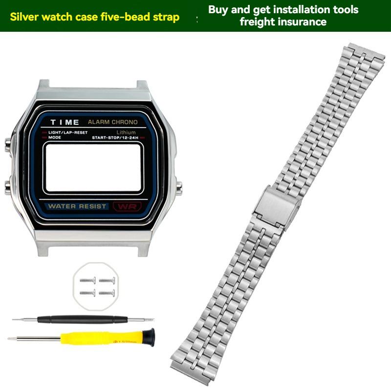 ONEMetal Комплект для модификации корпуса часов для Casio A158 A159 A168 AW158 A158WA A159W-N1 Корпус и ремешок из нержавеющей стали Металлический корпус часов ОбодокMN