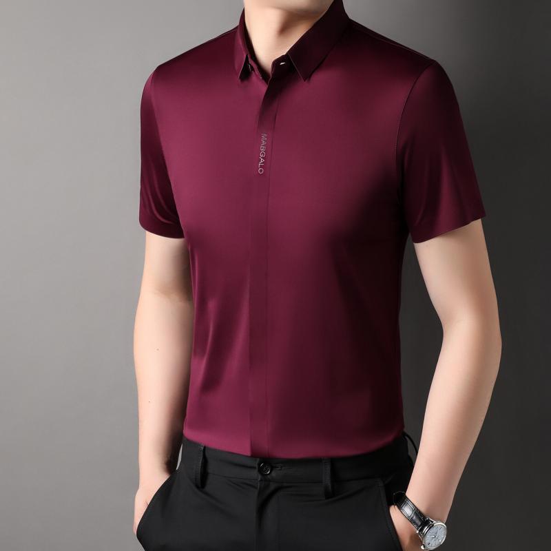 2025 Лето Мужская Однотонная Рубашка Мужская Деловая Платье Гавайские Рубашки Лето Мужская Свободная Блузка с Коротким Рукавом