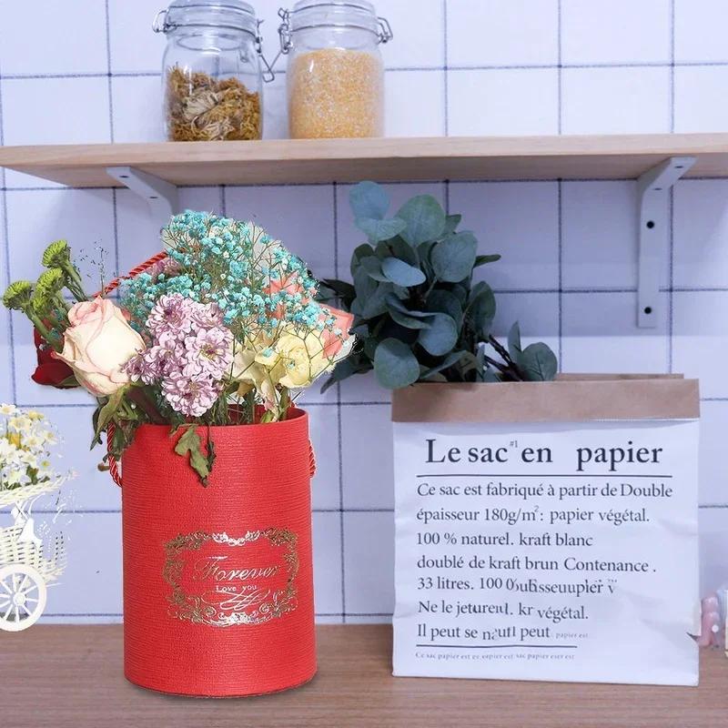 New Round Flower Paper Boxes Florist Flower Bucket Gift Packaging Box Gift Candy Bar Party Wedding Gift Storage Boxes