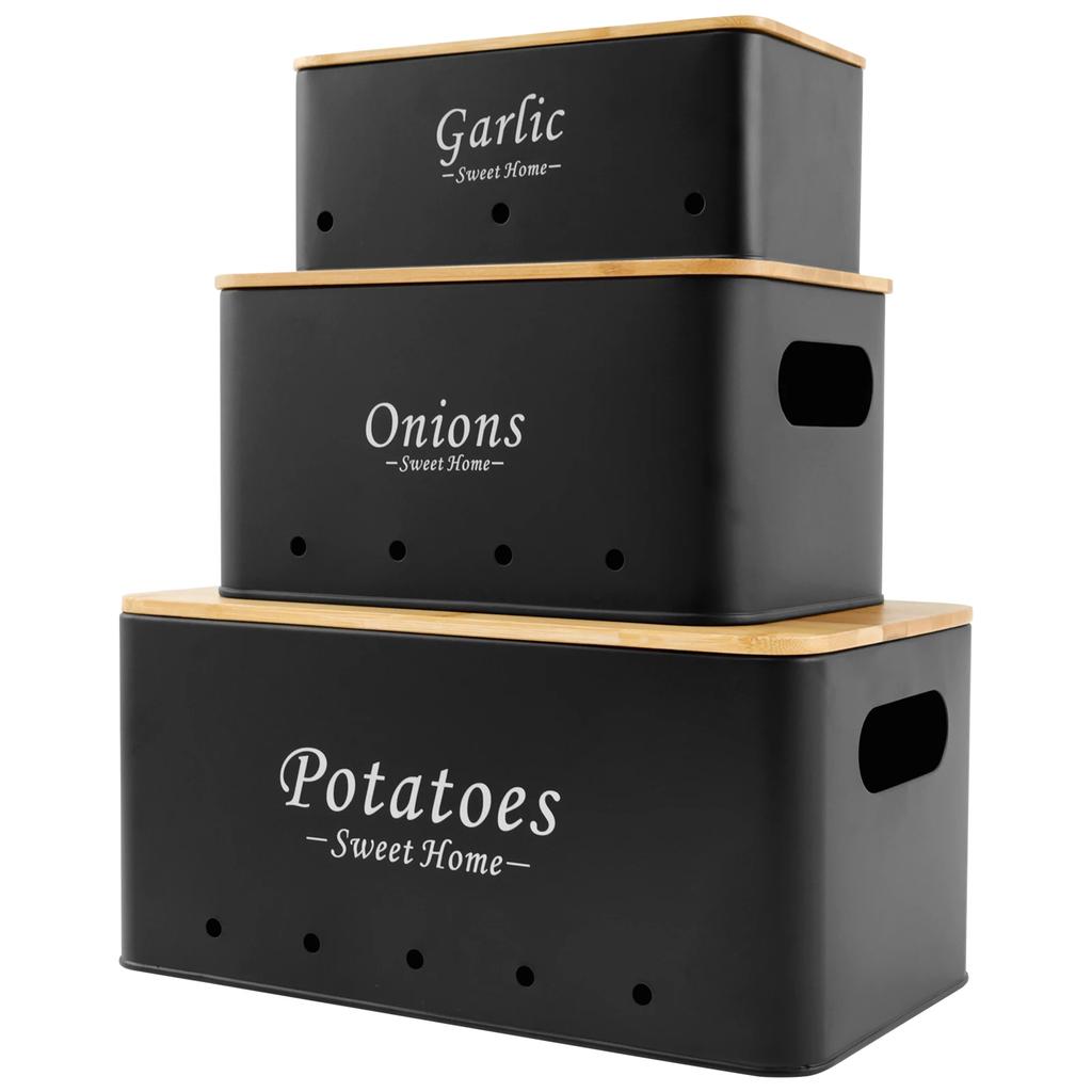 3Pcs Set Onion Garlic Potato Storage Box Carbon Steel Multipurpose Vegetable Keeper Containers with Vent Hole for Vegeatables