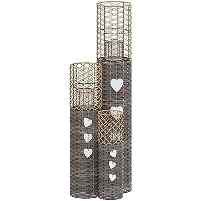 Candle Holders - VIDAXL - 3 Pcs - Grey - Wicker - Candle Lantern - Dimensions 15x50 Cm