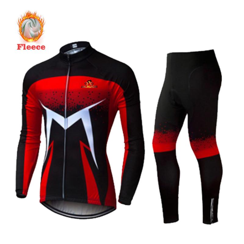 Зимняя термофлисовая одежда для велоспорта с длинными рукавами, мужской флуоресцентный зеленый велосипедный трикотаж, костюм для езды на велосипеде, горный велосипед, комплект из джерси с нагрудником и брюками