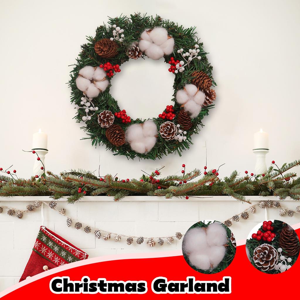 Рождественский венок Декор - Венок для входной двери Зимний приветственный знак Приветственные подарки на открытом воздухе Осенний камин Снежинка Искусственная гирлянда Свадебный венок