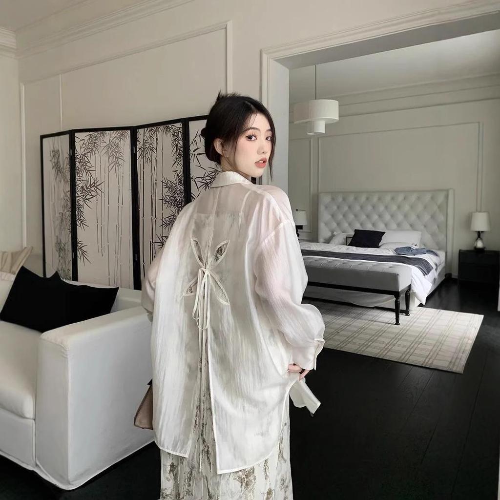 Женский летний шифоновый кардиган с воротником поло: Рубашка от солнца в китайском стиле