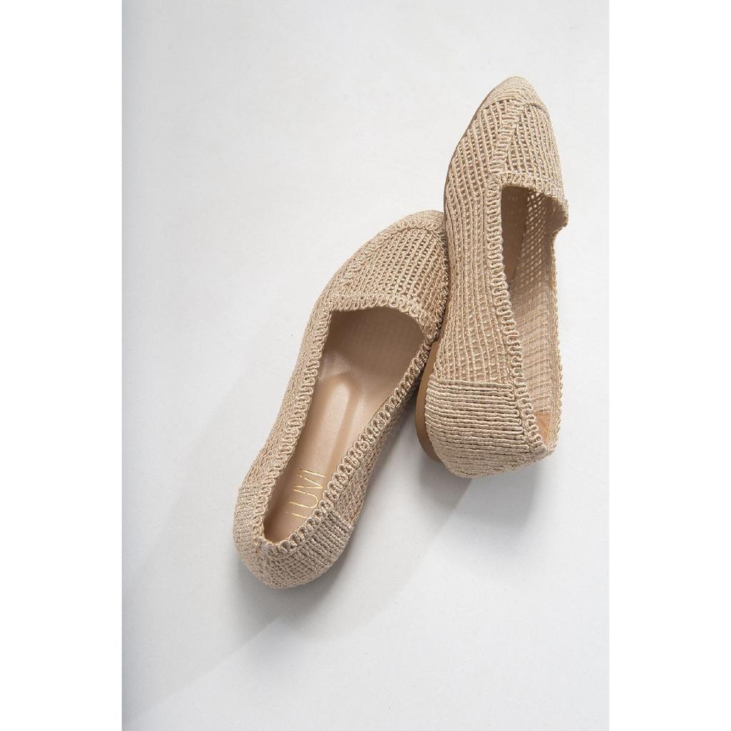 Женские кремовые вязаные балетки