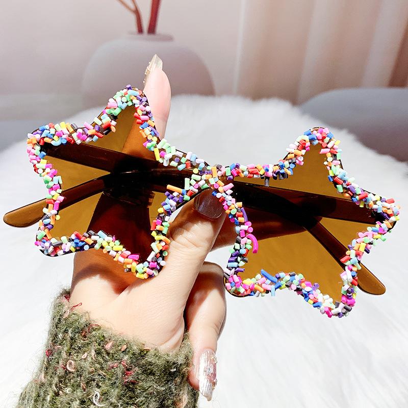Fashion Star Shape Sunglasses with Colorful Jimmies Women Pink Shades Cute Pentagram Beach Sun Glasses Trendy Party Sunglasses