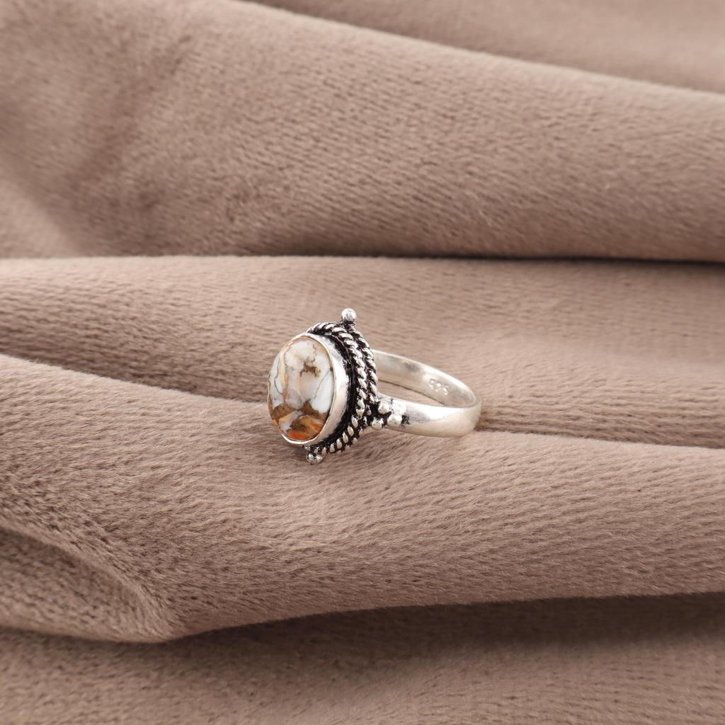 Orange Copper Turquoise 925 Solid Sterling Silver Ring, Handmade Gemstone Ring Jewelry, Gifts For Wife Brand New Ring