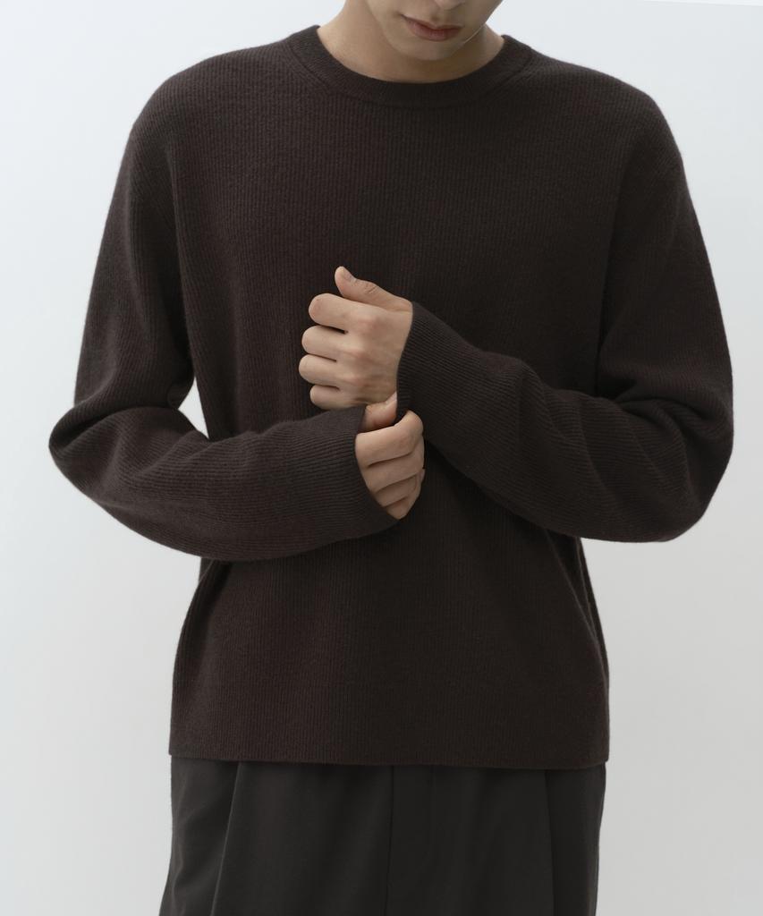 MUSINSA STANDARD [Victoria Wool] Minimal Ribbed Crop Knit [Dark Brown]