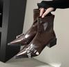 Fashion Fashion Belt Buckle Designer Pointed Toe Women Ankle Boots Fashion Thick Heel Slimming Short Booties Autumn Winter Female Shoes