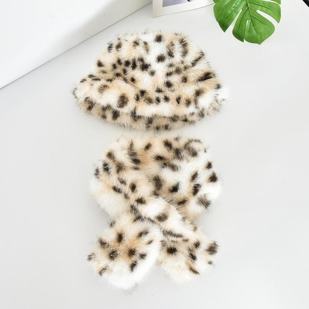 Женский набор: шапка-ведро и шарф из искусственного меха норки, классический леопардовый принт, теплый набор из веганского искусственного меха, шапка и шарф из искусственного меха для зимы