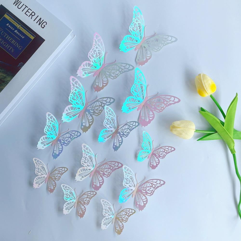 12 шт./набор красочных 3D-бабочки, настенный декор, сделай сам, имитация бабочек, украшения для дома