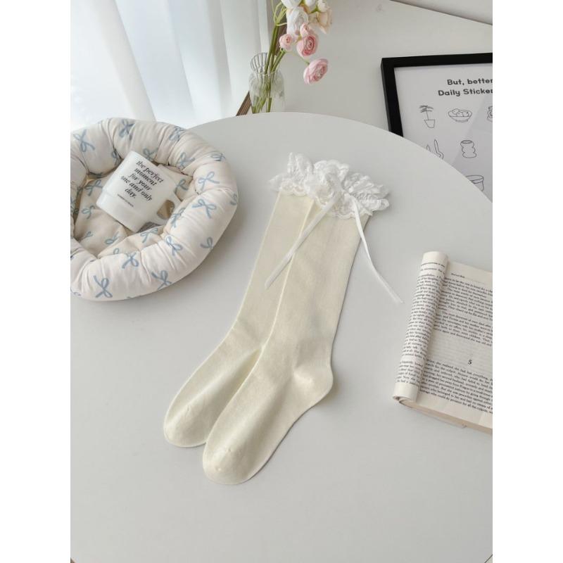 Lolita Princess Stockings, Lace Trim Stockings, Calf Stockings, Cute Girls, Summer Bow Stockings, Long Stockings, Pile Stockings