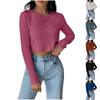 Women's Fashionable Solid Color Round Neck Long Sleeved Casual T-shirt Casual Top