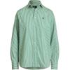 Polo Logo Embroidered Striped Loose Long Sleeve Shirt Women Shirts Green 211910743-025