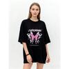 Oversized T-Shirt Black Butterfly Print with VIKABISON Text Casual Streetwear Fashion Top for Women
