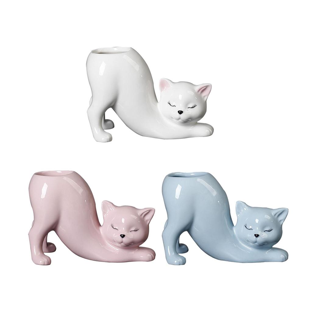 Cartoon Cat Flower Pot Ceramics Creative Porcelain Flower Vase for Patio Desktop Ornament Home Decoration Courtyard Bedroom