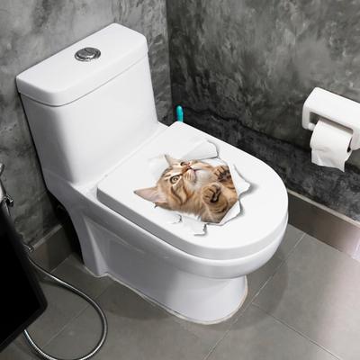 3D Проходная наклейка на кошачий туалет, съемная, самоклеящаяся, водонепроницаемая, ПВХ, настенное искусство для гостиной, ванной комнаты, сломанное отверстие, украшение для крышки унитаза с изображением котенка