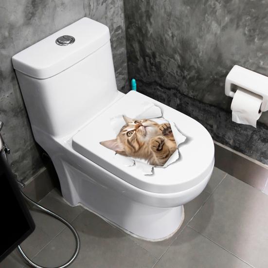 3D Проходная наклейка на кошачий туалет, съемная, самоклеящаяся, водонепроницаемая, ПВХ, настенное искусство для гостиной, ванной комнаты, сломанное отверстие, украшение для крышки унитаза с изображением котенка