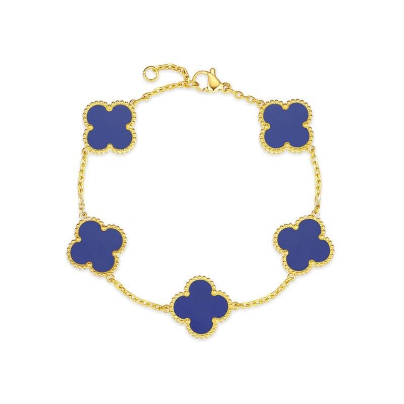 Браслет из 18-каратного золота 'Клевер-четырехлистник', высокая версия 15 мм, двухсторонний перламутр, пятицветный, с сохранением цвета, женский