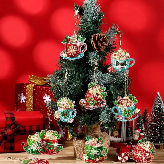 15 шт. рождественский брелок для ключей со стразами, набор для самостоятельной росписи, украшение для детей, семейный набор «Горячая корова какао»