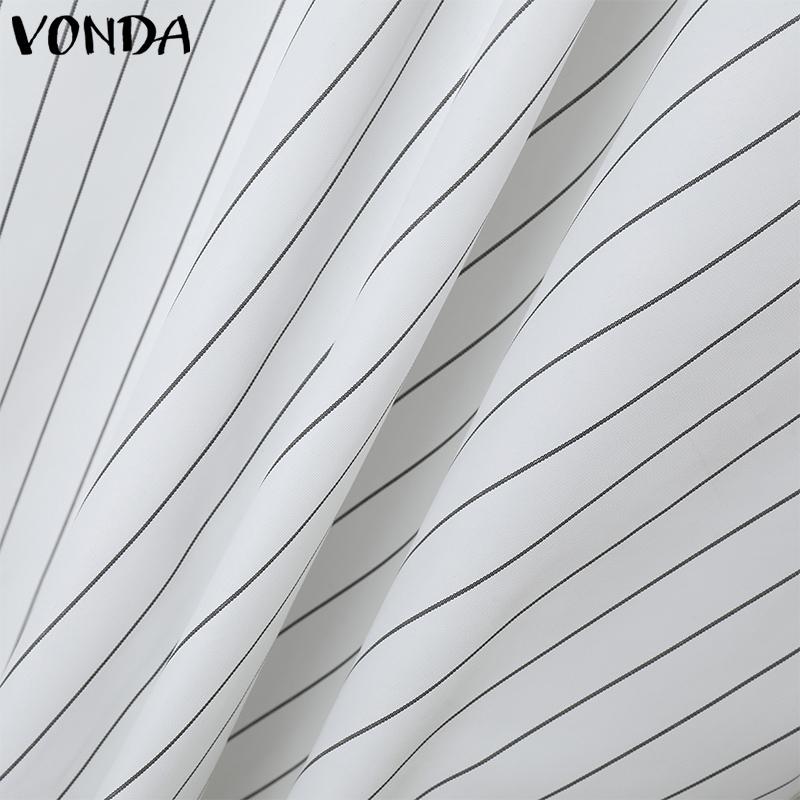 VONDA Женские винтажные однотонные полосатые платья-рубашки с длинным рукавом